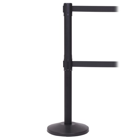 Queue Solutions Retractable Dual Belt Barrier, Black, 11 ft Length, Black QMTwin550B-BK110